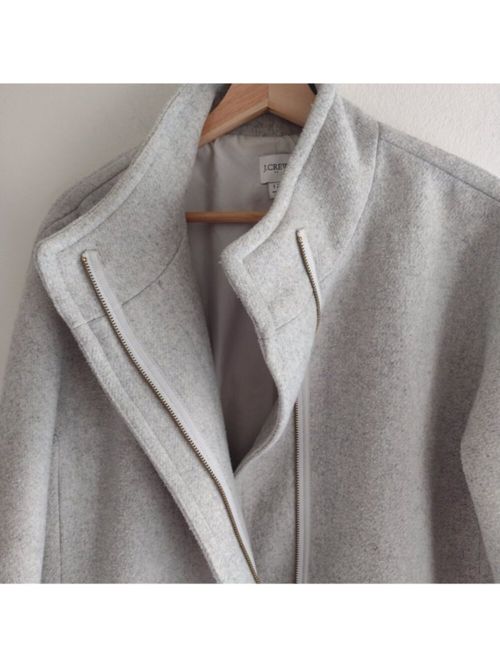 J Crew Womens Wool Blend Coat 12 Gray Funnel Collar Heavy Winter Jacket - Picture 7 of 14